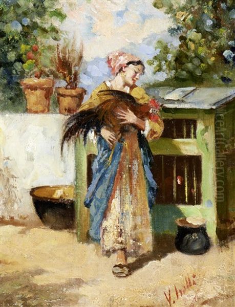 Rapariga Com Galo No Colo Oil Painting by Irolli Vincenzo