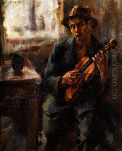 Junger Geiger Am Tisch Vor Einem Fenster Oil Painting by Irolli Vincenzo