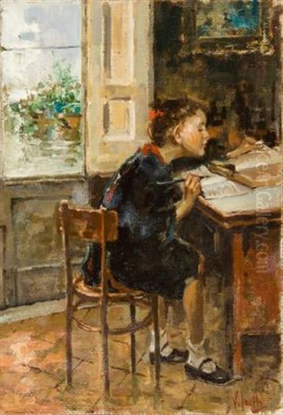 I Compiti (die Hausaufgaben) Oil Painting by Irolli Vincenzo