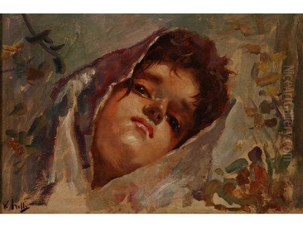 Head Of A Young Girl In A Shawl Oil Painting by Irolli Vincenzo
