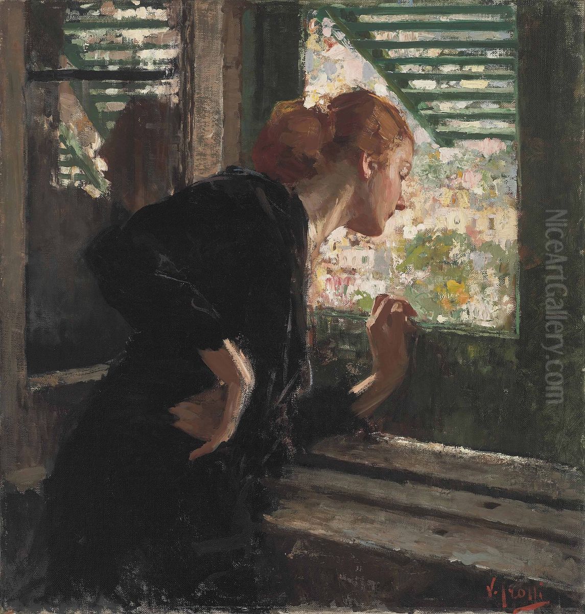 Lady At A Window Oil Painting by Irolli Vincenzo