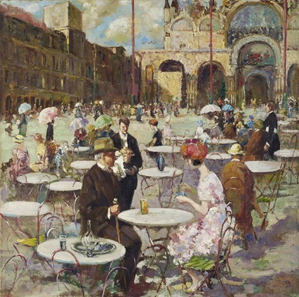 Caffe In Piazza, Venezia Oil Painting by Irolli Vincenzo