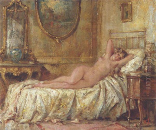 Poserende Skonhed I Et Boudoir Oil Painting by Irolli Vincenzo