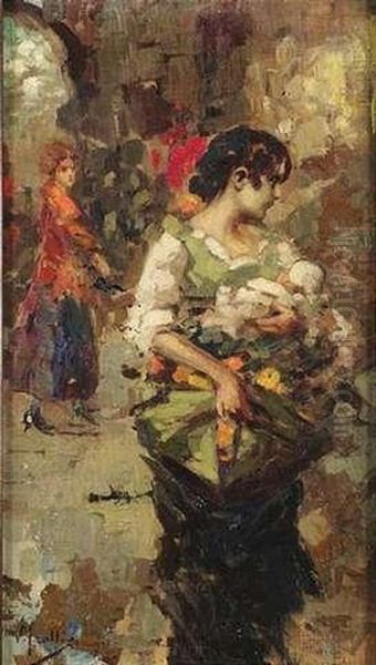 Junge Mutter Mit Ihrem Kind Vor Einer Altstadtkulisse Oil Painting by Irolli Vincenzo
