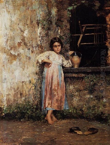 Young Girl At The Fountain Oil Painting by Irolli Vincenzo