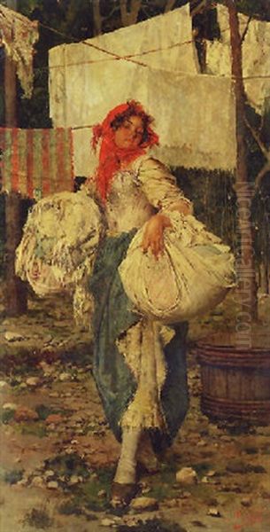 Beautiful Laundress Oil Painting by Irolli Vincenzo