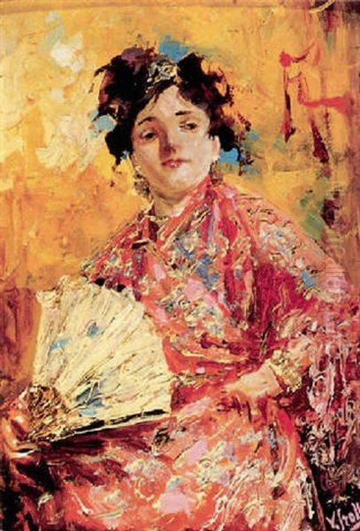 Dama Con Abanico Oil Painting by Irolli Vincenzo