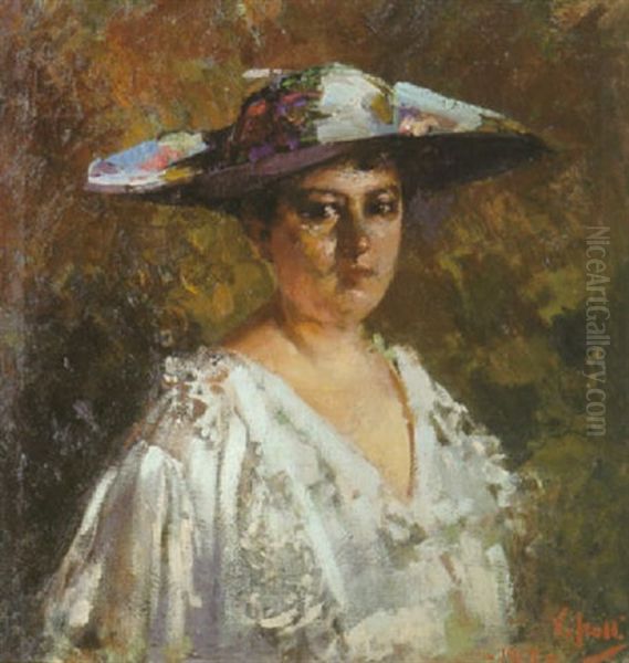 Femme Au Chapeau Oil Painting by Irolli Vincenzo