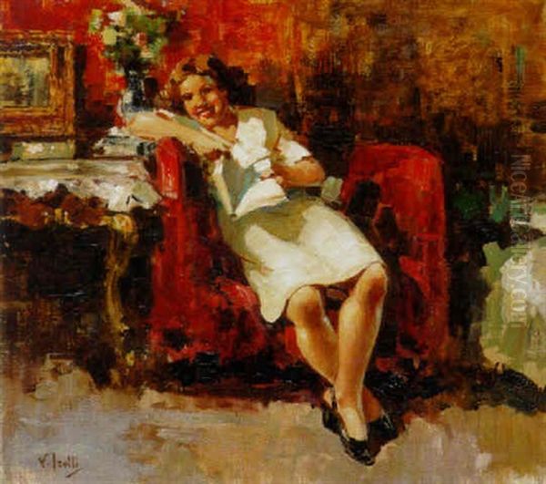 Lesendes Madchen Im Sessel Oil Painting by Irolli Vincenzo