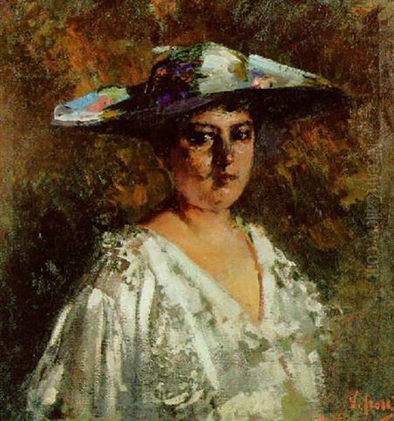 A Lady With A Hat Oil Painting by Irolli Vincenzo