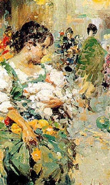 Popolana Con Bimbo Al Mercato Oil Painting by Irolli Vincenzo