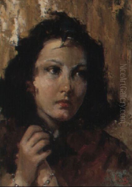 A Portrait Of A Young Girl Oil Painting by Irolli Vincenzo