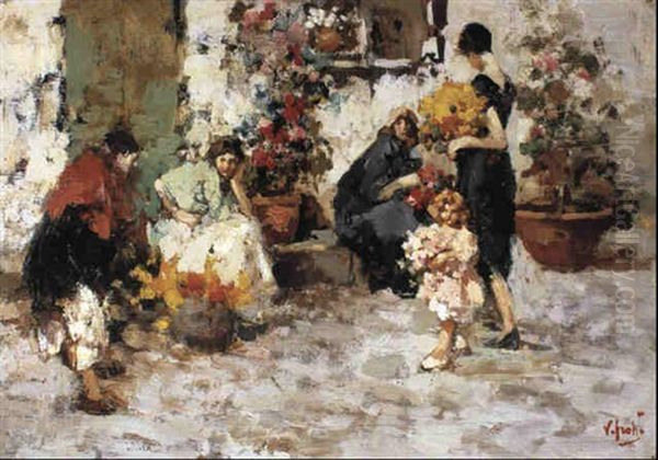 At The Flower Market Oil Painting by Irolli Vincenzo