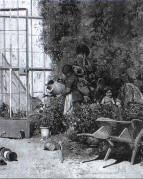 Kleine G,rtner Im Treibhaus Bei Der Arbeit Oil Painting by Irolli Vincenzo