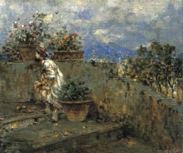 Fanciulla Sulla Scalinata Oil Painting by Irolli Vincenzo