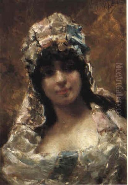 Portrait Of A Lady With A Lace Bonnet Oil Painting by Irolli Vincenzo