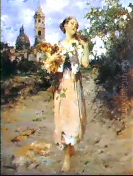 Contadinella Con Grappoli D'uva Oil Painting by Irolli Vincenzo