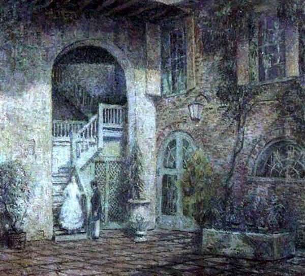 Rendez Vous, French Quarter Courtyard Oil Painting by Wilson Henry Irvine