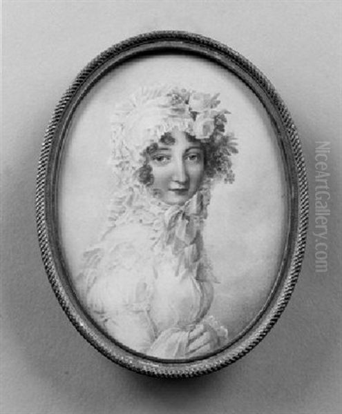 Einer Jungen Frau In Weisem Kleid Und Prachtvoller Kopfhaube Oil Painting by Jean-Baptiste Isabey