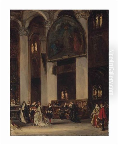 Interieur D'eglise Oil Painting by Louis-Gabriel-Eugene Isabey