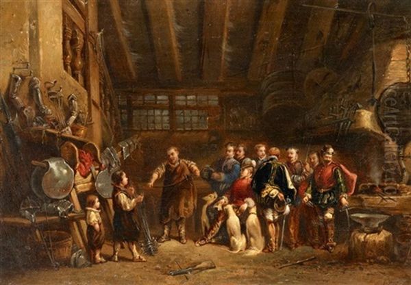 In Der Waffenschmiede Oil Painting by Louis-Gabriel-Eugene Isabey