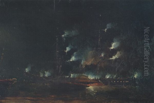 Reception De La Reine Victoria Au Treport Oil Painting by Louis-Gabriel-Eugene Isabey