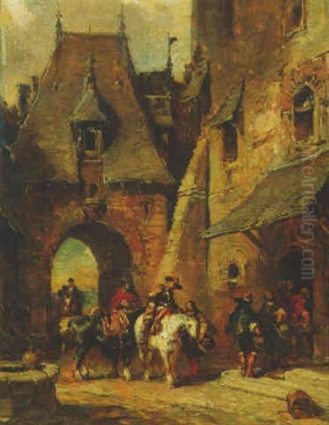 L'entree De L'auberge Oil Painting by Louis-Gabriel-Eugene Isabey