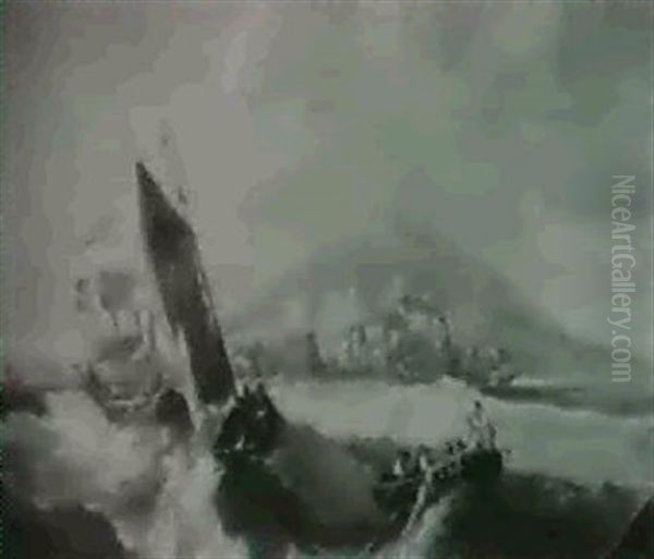 Fishermen In Heavy Seas Oil Painting by Louis-Gabriel-Eugene Isabey