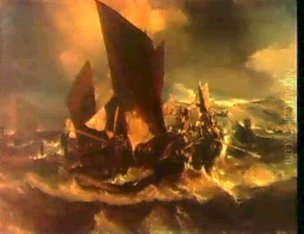 Retour Au Port Oil Painting by Louis-Gabriel-Eugene Isabey