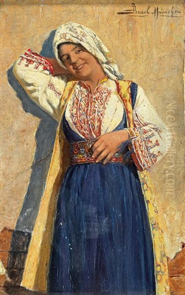 Young Girl In Traditional Costume Oil Painting by Daniel Israel