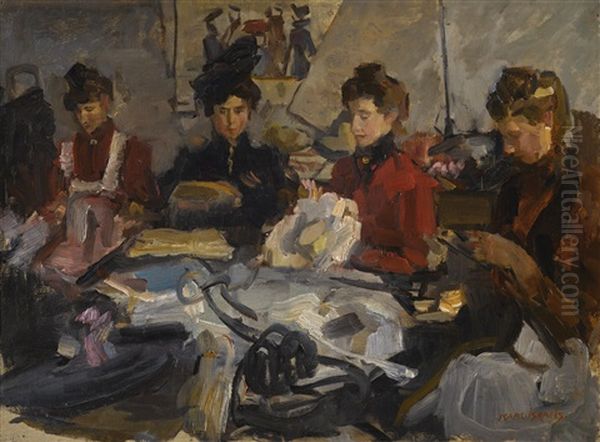 The Milliners' Workshop Oil Painting by Isaac Lazarus Israels