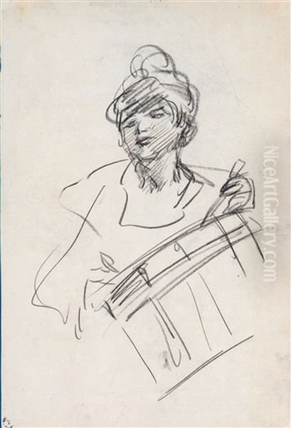 A Young Girl Playing The Drums Oil Painting by Isaac Lazarus Israels