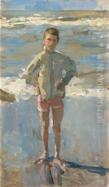Young Boy On A Beach Oil Painting by Isaac Lazarus Israels