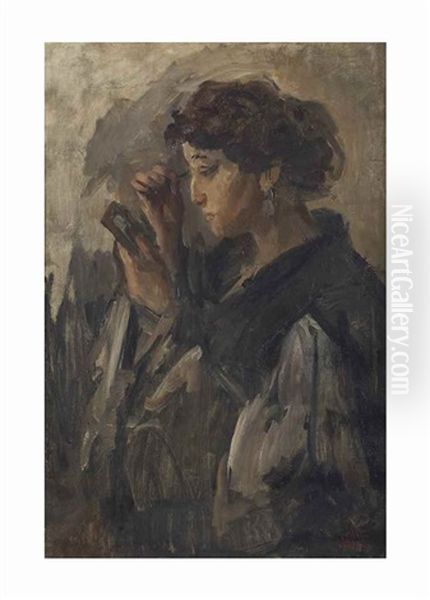 Toilet Maken: Preparing Her Make-up Oil Painting by Isaac Lazarus Israels