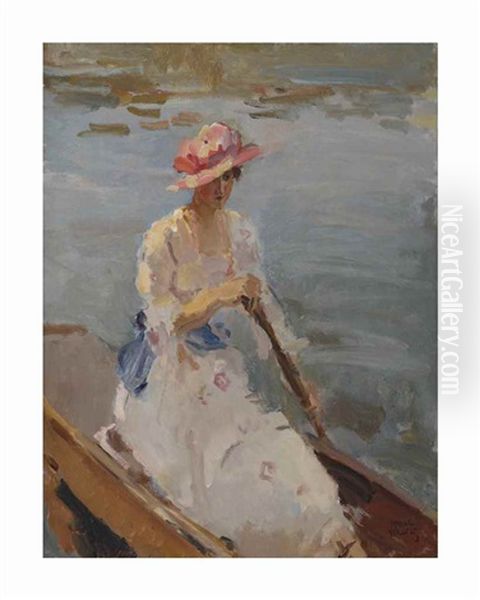 An Elegant Lady On The Thames, London Oil Painting by Isaac Lazarus Israels