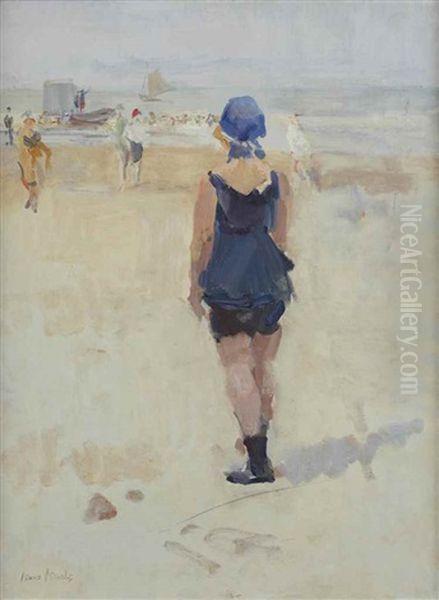 Aan Het Strand: A Sunny Day On The Beach Of Viareggio, Italy Oil Painting by Isaac Lazarus Israels