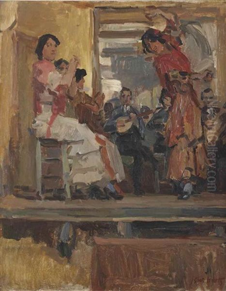 Cafe Chantant With The Dance Group La Feria, Paris Oil Painting by Isaac Lazarus Israels