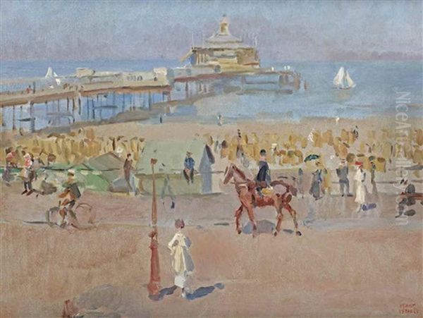 A View Of The Scheveningen Boulevard With The Wandelhoofd Wilhelmina In The Distance Oil Painting by Isaac Lazarus Israels