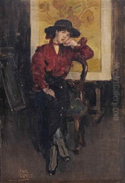 An Elegant Lady Posing Before The Sunflowers Of Vincent Van Gogh Oil Painting by Isaac Lazarus Israels