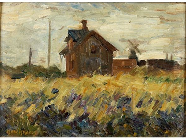Holzhaus Und Windmuhle Hinter Scheunen Im Weizenfeld Oil Painting by Isaac Lazarus Israels