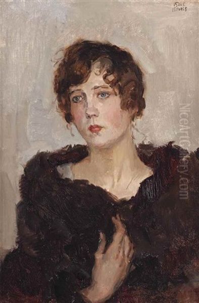 Gertie In A Fur Coat Oil Painting by Isaac Lazarus Israels
