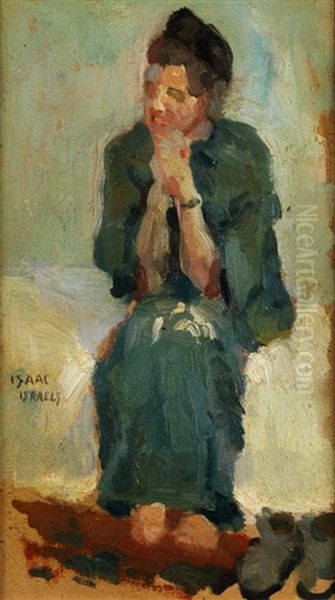 Frau In Grunem Kleid Auf Weissem Polster Sitzend Oil Painting by Isaac Lazarus Israels