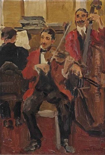 String Musicians At 'le Perroquet', Paris Oil Painting by Isaac Lazarus Israels