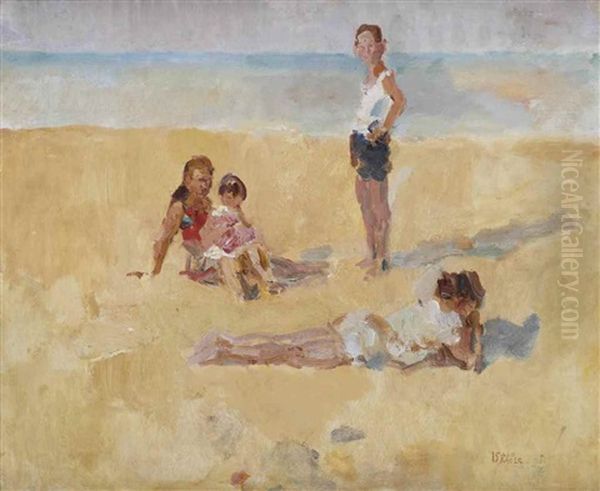 A Family On The Beach Oil Painting by Isaac Lazarus Israels