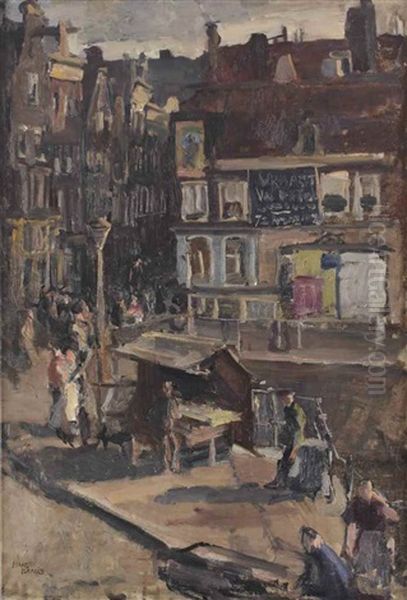 A Bustling Day Near The Haarlemmersluis, Amsterdam Oil Painting by Isaac Lazarus Israels