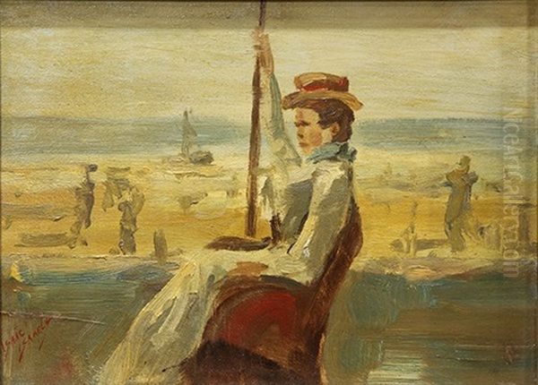 Portrait Of A Lady Seated By The Beach Oil Painting by Isaac Lazarus Israels