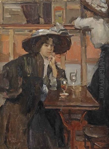 In The Cafe, Paris Oil Painting by Isaac Lazarus Israels