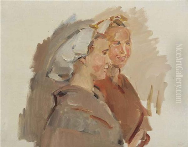 Twee Scheveninger Vissersvrouwen: Two Girls Chatting Oil Painting by Isaac Lazarus Israels