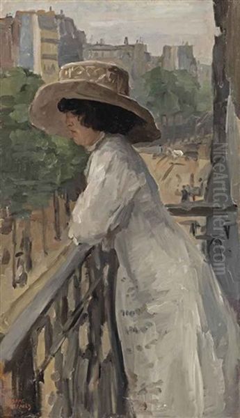 An Elegant Lady On A Balcony, Rue De Clignancourt, Paris Oil Painting by Isaac Lazarus Israels