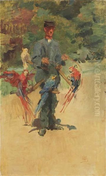 The Parrotman: The Guard Ponsen In The Zoo, The Hague Oil Painting by Isaac Lazarus Israels